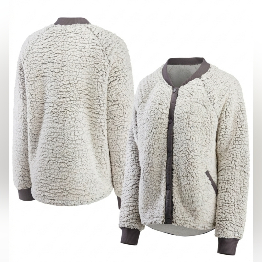 Women's Small Teddy Sherpa Bomber Jacket Heather Gray By Wear by Erin Andrews